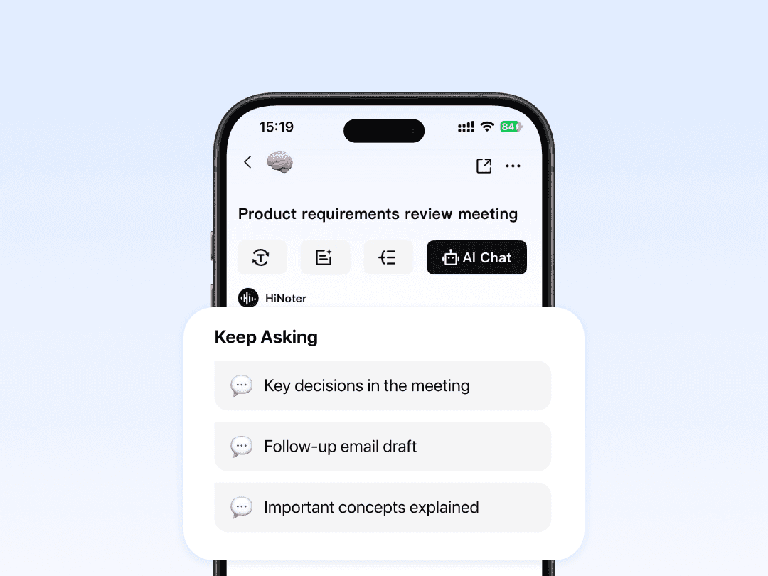 Chat interface with meeting notes