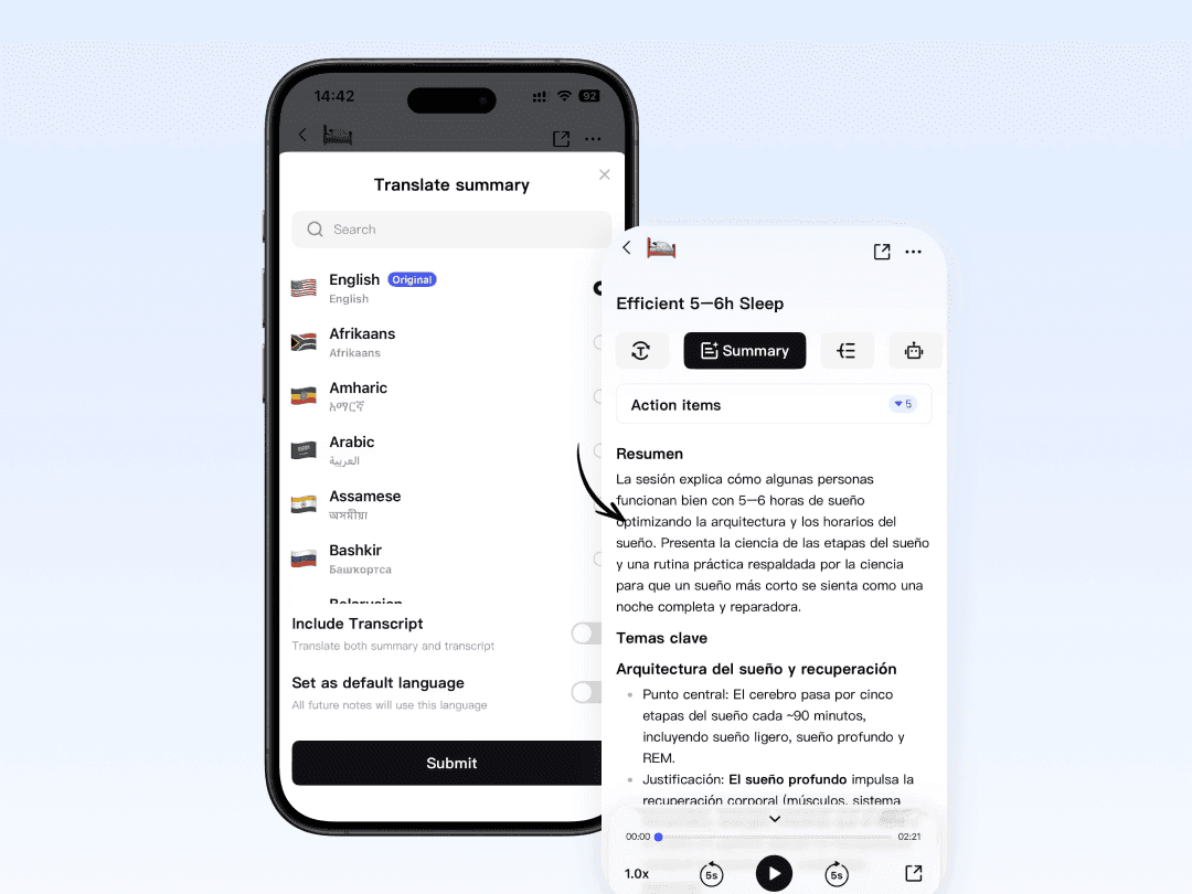 Generate summaries in multiple languages