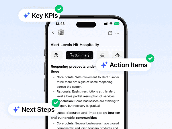 AI meeting notes with structured decisions and action items