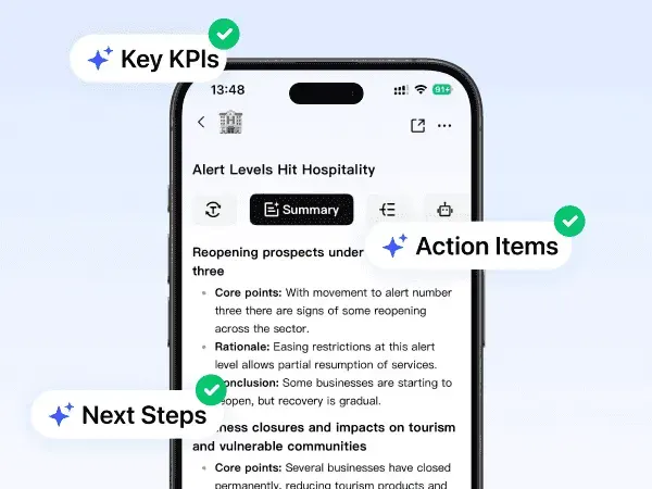 AI meeting notes with structured decisions and action items
