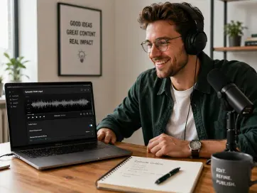 Creator planning scripts and clips from converted audio