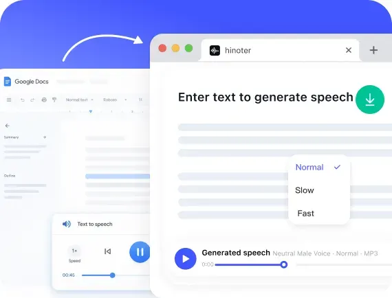 Google Docs and HiNoter text to speech workflow