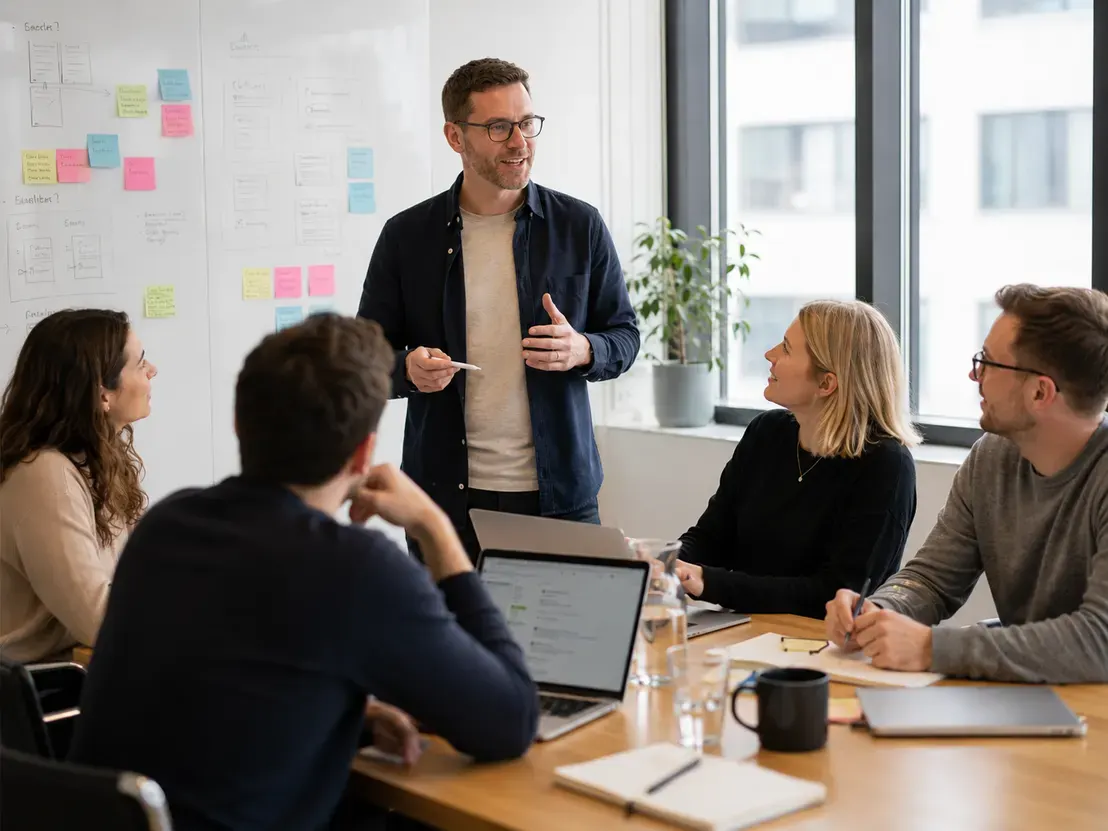 Product team discussing meeting notes and next steps