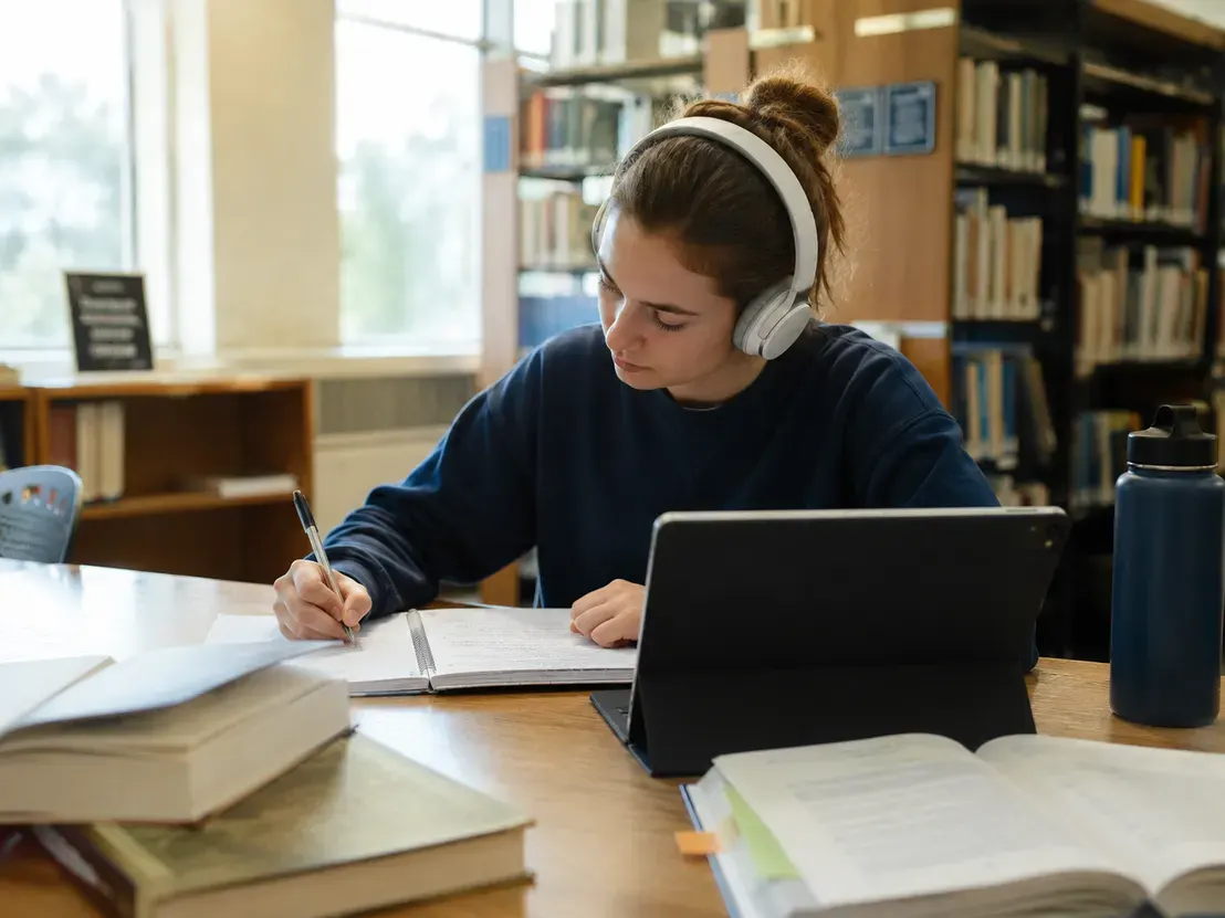 Student using voice to text transcription for lecture notes