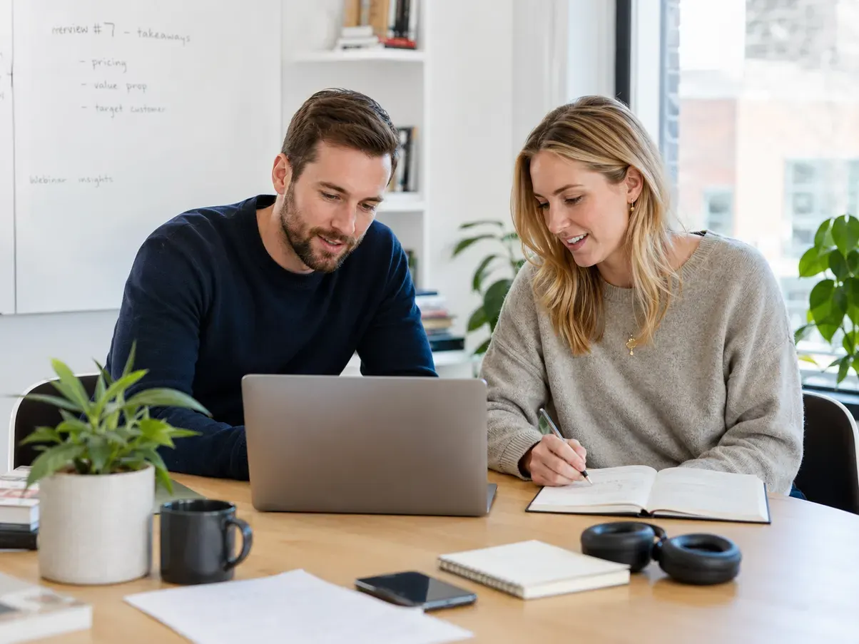 Consultants reviewing research and consulting notes