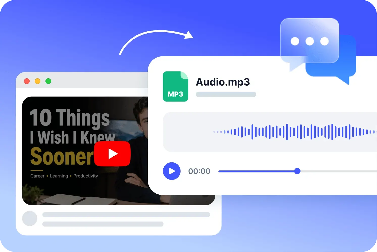 YouTube video converted into an MP3 audio download in HiNoter