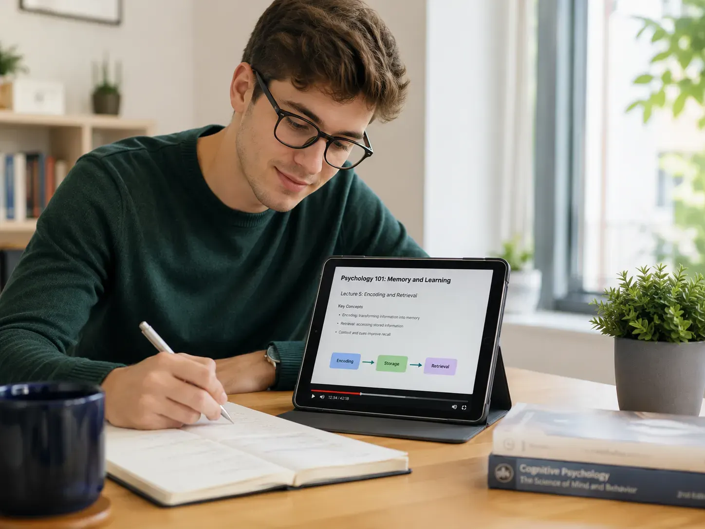 Student using an approved lecture video during a study session