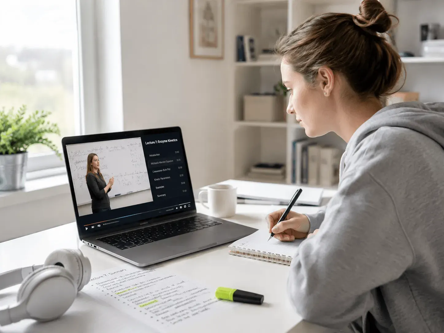Student reviewing an authorized online lecture video on a laptop