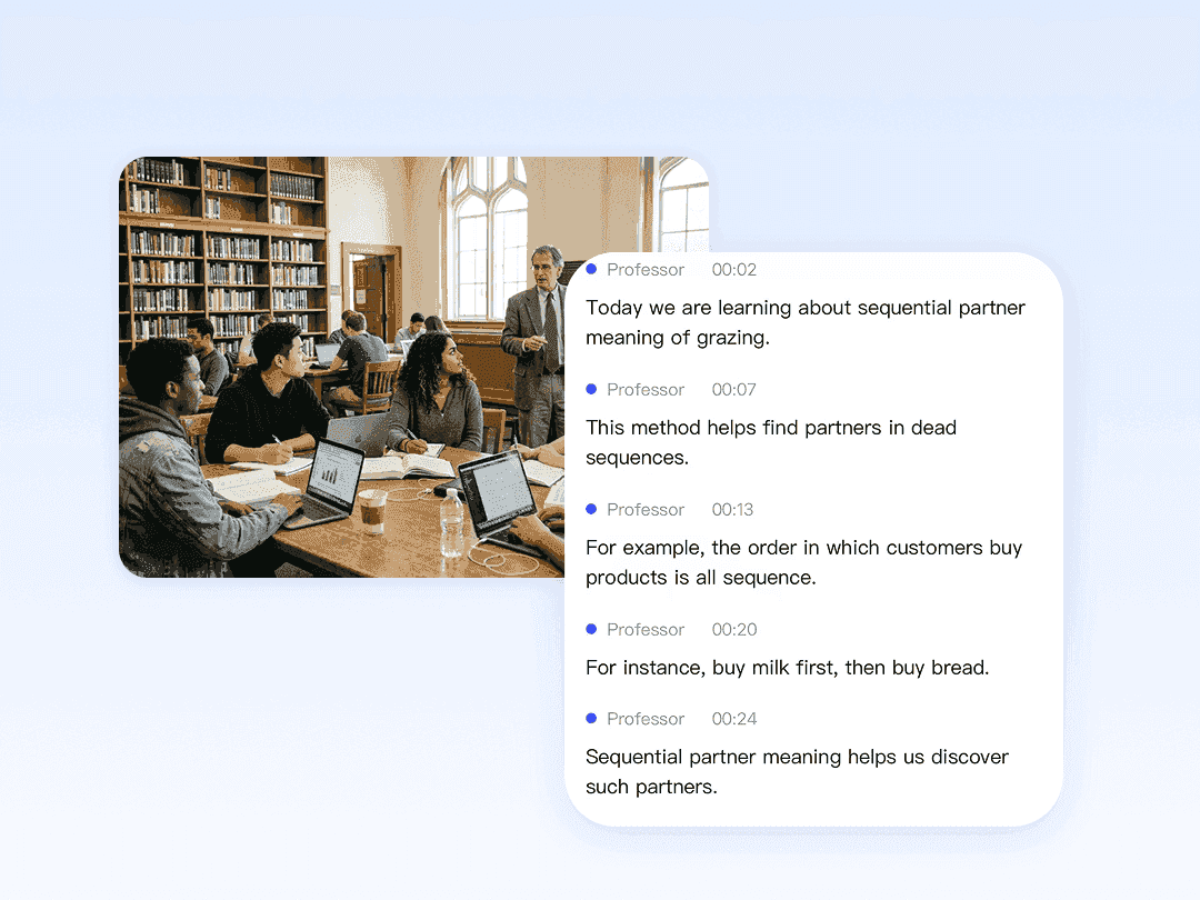 Student transcribing lecture recording